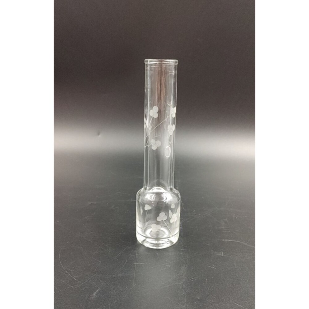 VTG Eamon Etched Clear Glass Bud Vase Clover Shamrock Ireland 6 inch